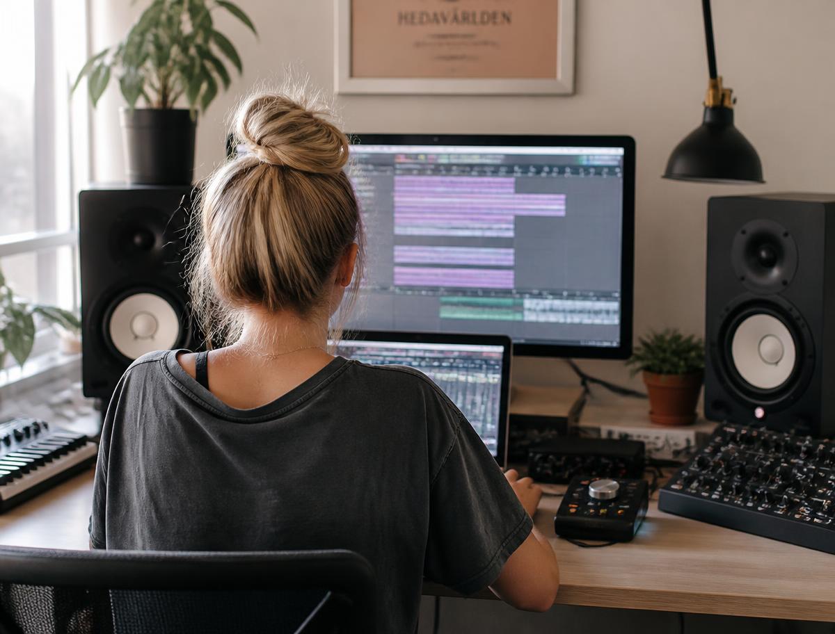 Musiikkistudion työpöytä ja laitteet